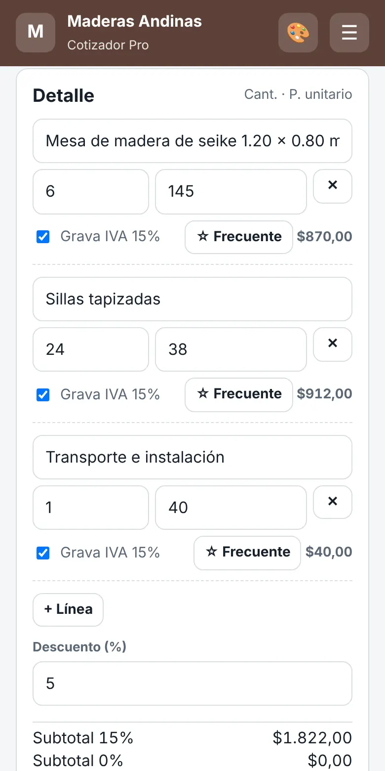 Captura de Cotizador Pro