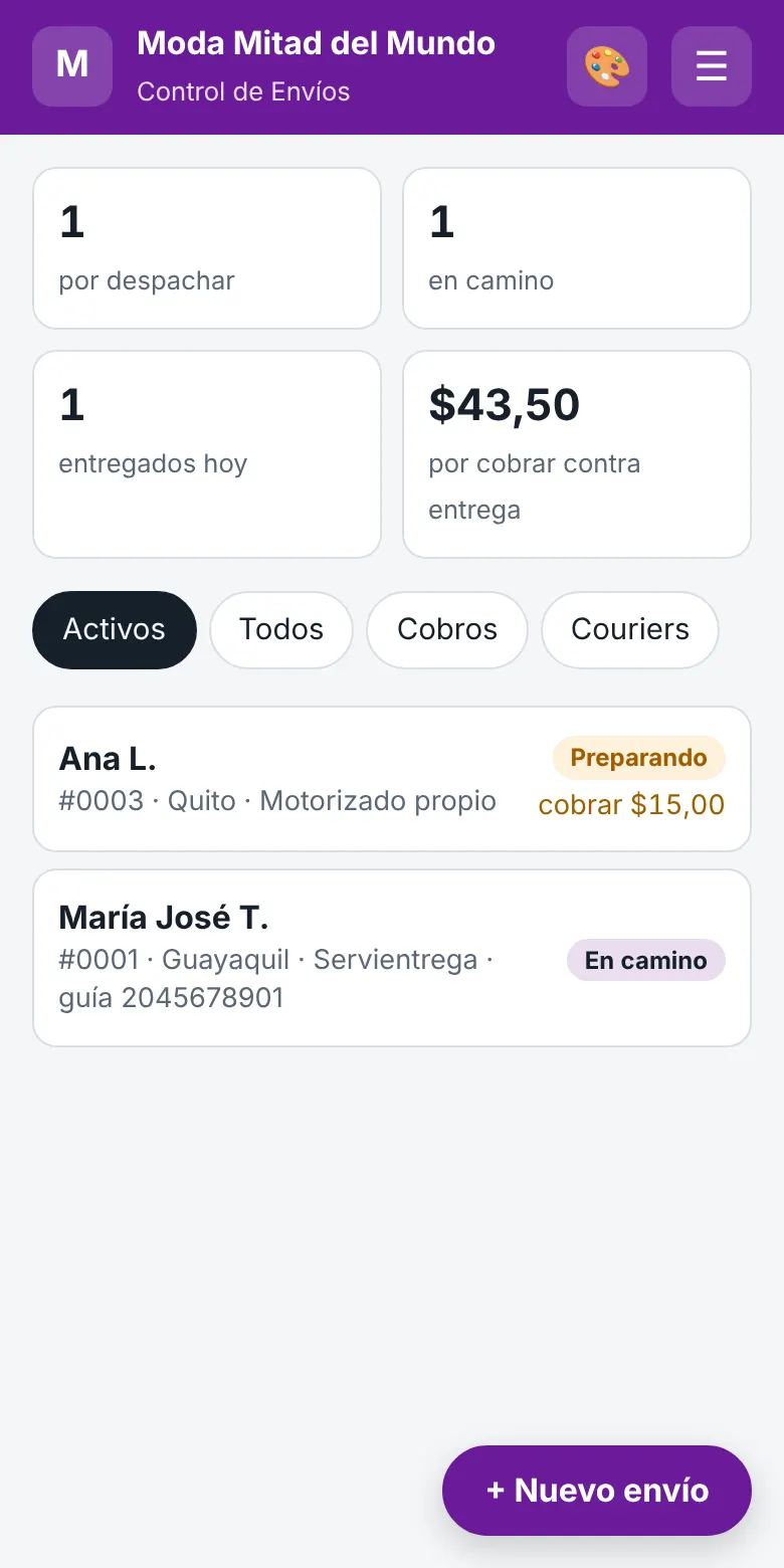 Captura de Control de Envíos